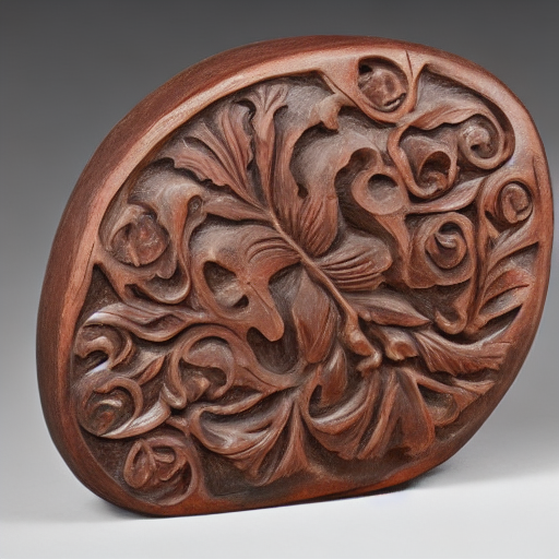 AI generated photo of an ornate floral carving in red wood
