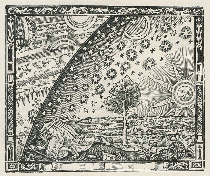 that mock-Renaissance engraving of a man looking under the edge of the sky to peer at the marvellous wheels of the cosmos