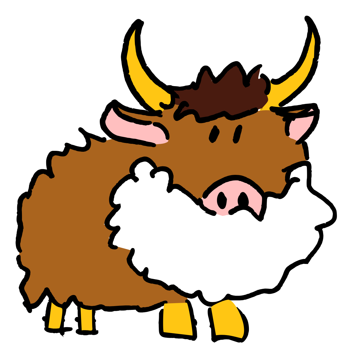 A cartoon of a cute yak with white shaving cream all over its face